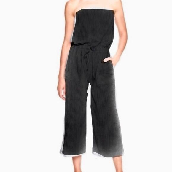 Gap black womens wide leg linen blend strapless jumpsuit size small - Picture 1 of 8